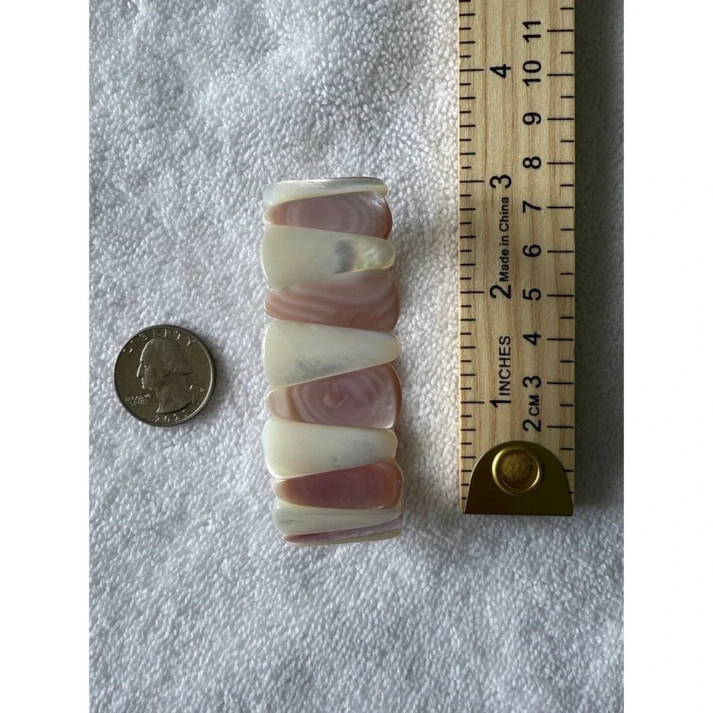 Mother of Pearl Shell Stretch Bracelet Pink Cream Iridescent Statement Boho Chic